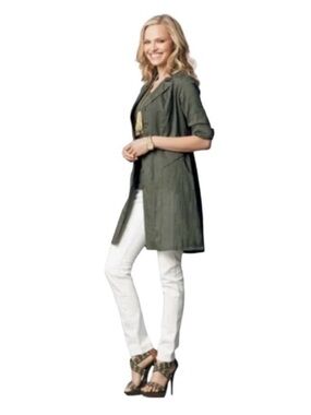 CAbi Got You Covered Jacket #341 Olive Green Tunic Shirt Dress Size Medium
